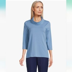 Lands' End Women's 3/4 Sleeve Light Weight Jersey Cowl Neck Top